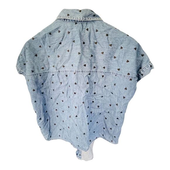Madewell Short Sleeve Heart Detailed Tie Front Jean Top Shirt Size XXS - Picture 2 of 5